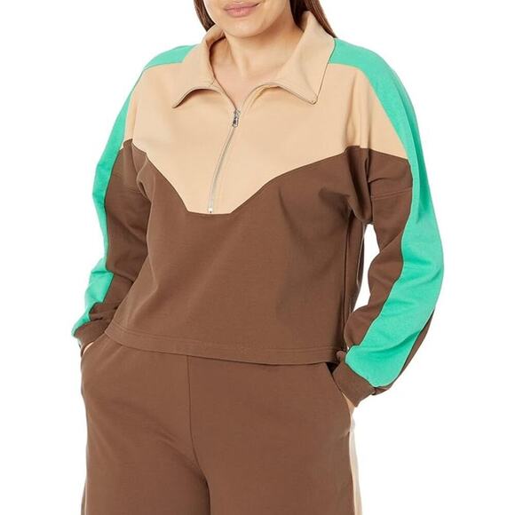 The Drop Womens Sonya Half Zip Sweatshirt Color Block Coffee Bean XXL NWT - Picture 1 of 9